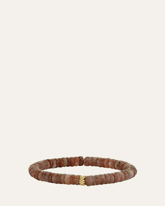 Beaded Moonstone Bracelet with Tiny Diamond Daisy Charm